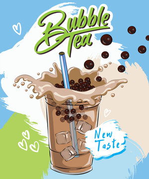 Brown milk tea bubble tea set, poster, flyer template