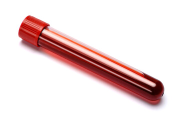 Test tube with red plug isolated on white background with clipping path