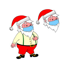 Santa Claus in protective face mask. Merry Christmas and happy New year in quarantine, pandemic of coronavirus covid-19
