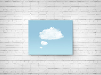 Idea creativity and thinking in blue minimal clouds background. Simple picture with cloud and blue...