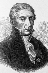 Alessandro Volta. Italian chemist, physicist, pioneer of electricity and power. 1745-1827. Antique illustration. 1899.