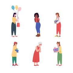 Obraz premium Happy birthday female flat color vector detailed character set