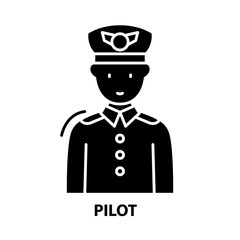 pilot symbol icon, black vector sign with editable strokes, concept illustration