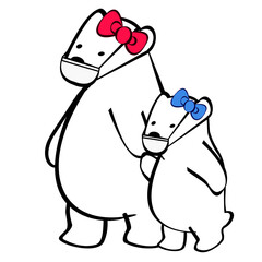 A cute polar bear Mother and Daughter in face mask