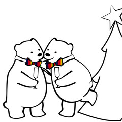 Two cute gay polar bear in love selebrate New Year 