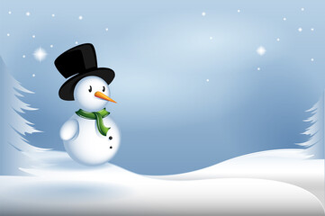 Snowman christmas card vector on blue background. Snowman christmas card for wallpaper. Snowman for greeting card, email greetings and cover. Snowman vector