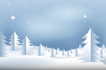 Winter landscape, christmas background. Winter night scene background. Christmas card for banner, flyer and wallpaper. Woodland landscape for postcard, greeting card and cover. Christmas vector