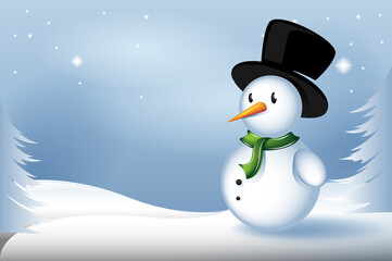 Snowman christmas card vector on blue background. Snowman christmas card for wallpaper. Snowman for greeting card, email greetings and cover. Snowman vector