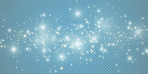 Light white stars png. White png dust light. Abstract winter background from snowflakes blown by the wind on a white transparent background.