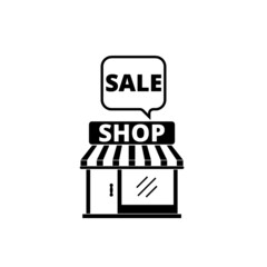 Shop store with sale sign icon isolated on white background