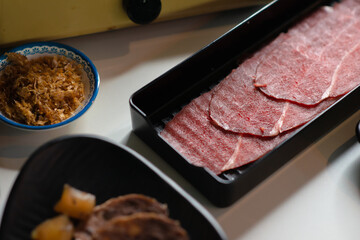 assorted of meat prepare for steamboat chinese hot pot sukiyaki