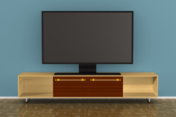 tv stand in living room. 3D illustration