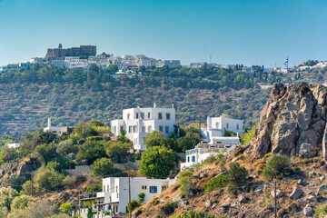 Obraz premium The monastery of St.John view from sea in Patmos Island
