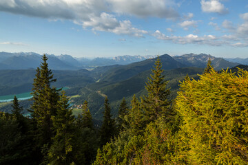 Distance view Bavarian mountains, from Herzogstand mountain