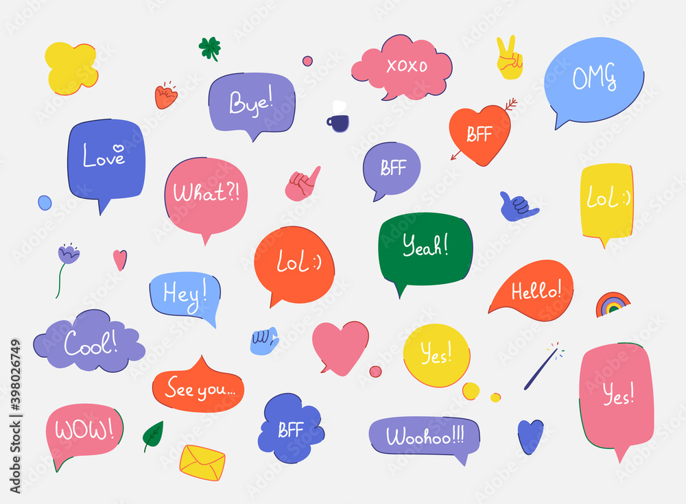 Wall mural colorful questions speech bubbles set in flat design with short messages.