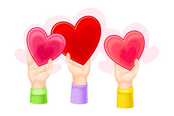 Red Fluttering Heart in Human Hands as Love and Devotion Symbol Vector Illustration