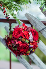 red Wedding Flower Vintage Bouquet