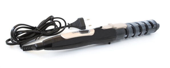 Ceramic coated hair curling iron isolated on white background side view