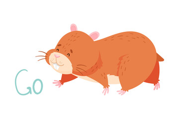Cute Hamster Going Demonstrating English Verb Vector Illustration
