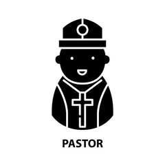 pastor icon, black vector sign with editable strokes, concept illustration