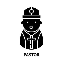 pastor icon, black vector sign with editable strokes, concept illustration