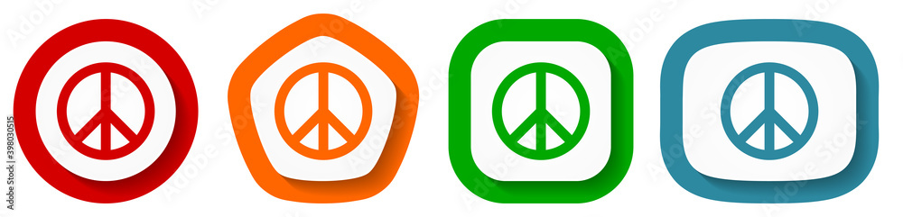 Poster Peace vector icon set, flat design vector illustration in 4 colors options for webdesign and mobile applications