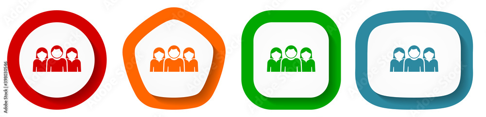 Fototapete People vector icon set, flat design vector illustration in 4 colors options for webdesign and mobile applications