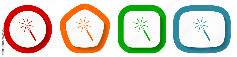 Aufkleber Magic wand vector icon set, flat design vector illustration in 4 colors options for webdesign and mobile applications