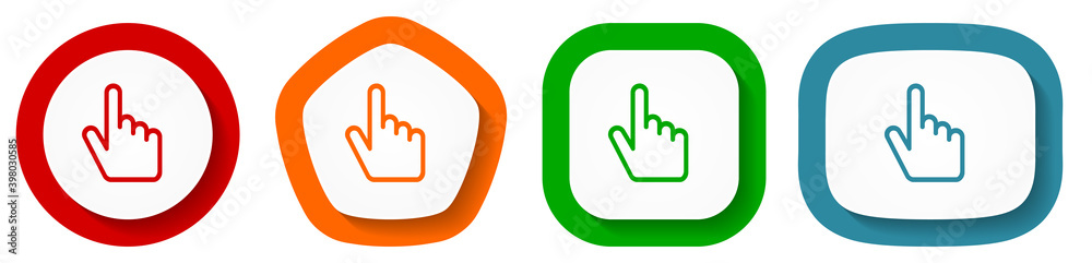 Aufkleber Cursor hand vector icon set, flat design vector illustration in 4 colors options for webdesign and mobile applications