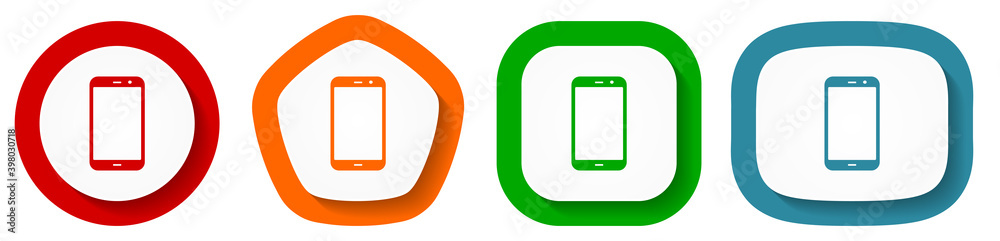 Leinwandbilder smartphone vector icon set, flat design vector illustration in 4 colors options for webdesign and mo
