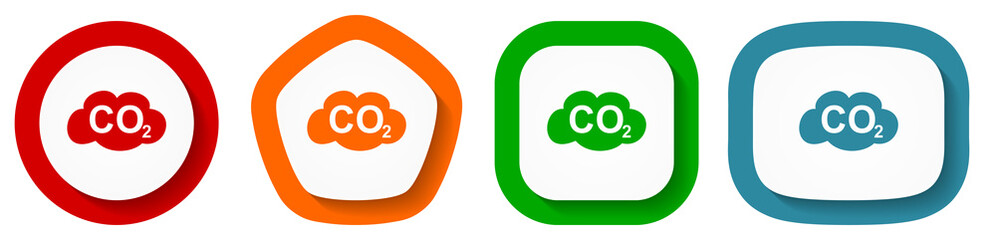 Carbon dioxide vector icon set, flat design vector illustration in 4 colors options for webdesign and mobile applications