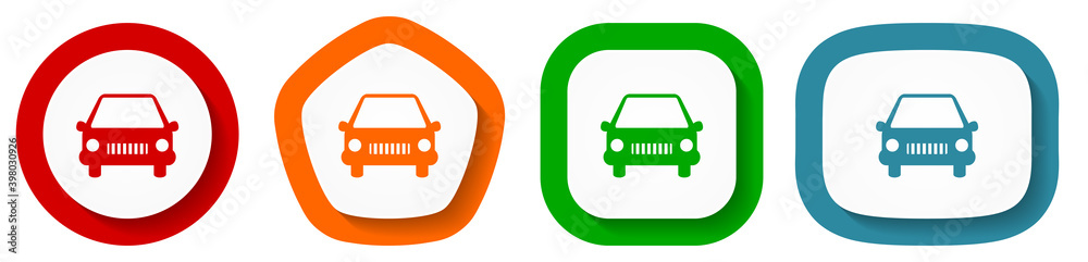 Poster Car vector icon set, flat design vector illustration in 4 colors options for webdesign and mobile applications