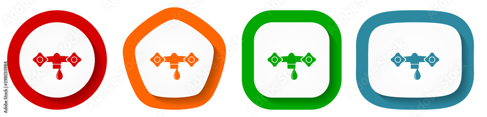 Poster Water vector icon set, flat design vector illustration in 4 colors options for webdesign and mobile applications
