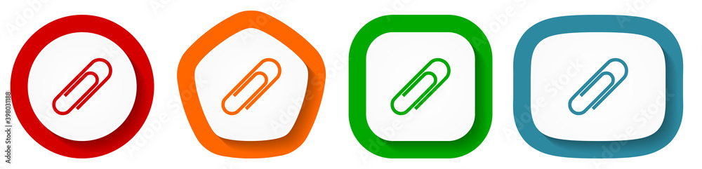 Poster Paperclip vector icon set, flat design vector illustration in 4 colors options for webdesign and mobile applications