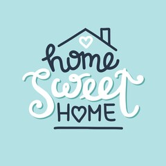 Home sweet home hand drawn lettering composition, vector illustration
