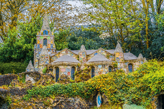 Little Chapel in Saint Peter Port is possibly smallest chapel in world - miniature version of famous grotto and basilica at Lourdes in France. Guernsey, English Channel.