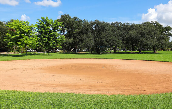 Clay Baseball Field At A Local Park In Fort Lauderdale, Florida, USA.