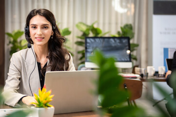 Call center and customer service team support for information operator at work.Â  People woman...