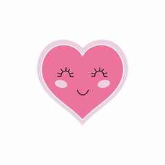 Pink heart with face and eyes for Valentine's day. Smile in the form of a heart by February 14. Cute wind illustration in cartoon style.