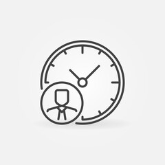 Businessman and Clock line icon. Time Management vector concept sign in outline style