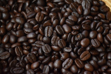 Roasted and dried coffee beans background