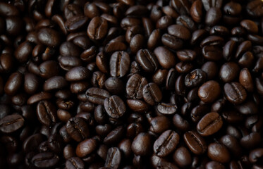 Roasted and dried coffee beans background