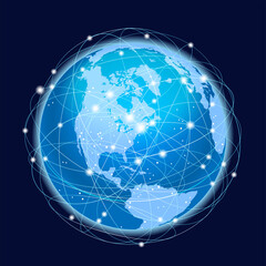 グローバルネットワークのシンボルイラスト　北米, 中米地域