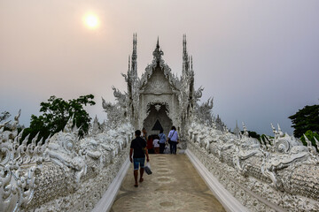 A Buddhist temple with its unique complex white exterior.