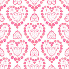 seamless pattern tile heart, watercolor rose petals, mandala on a white background.