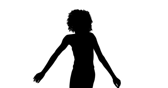 Silhouette of slim woman on white background dancing contemporary and performing extra stretching. Modern dance concept.