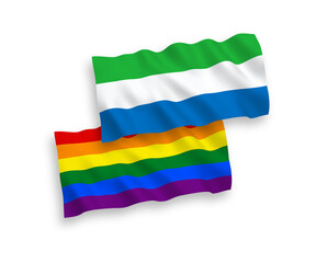 Flags of Rainbow gay pride and Sierra Leone on a white background