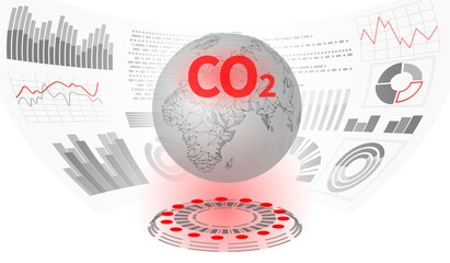 CO2 air pollution planet Earth. Growing graph of damage climatic problem. Ecology environment danger carbon dioxide. Global warming greenhouse balance vector illustration