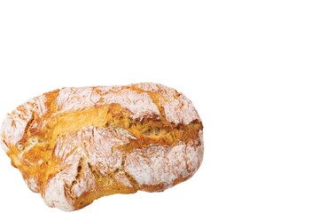 Close up view of white loaf wheat bread on isolated white background.