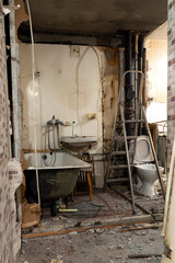 Repairs and reconstruction in a Moscow flat. The walls of the bathroom and toilet were destroyed